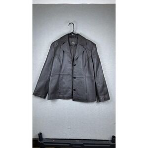 W New York By Winlit Jacket Womens XL Brown Leather 3 Button‎ Blazer Coat